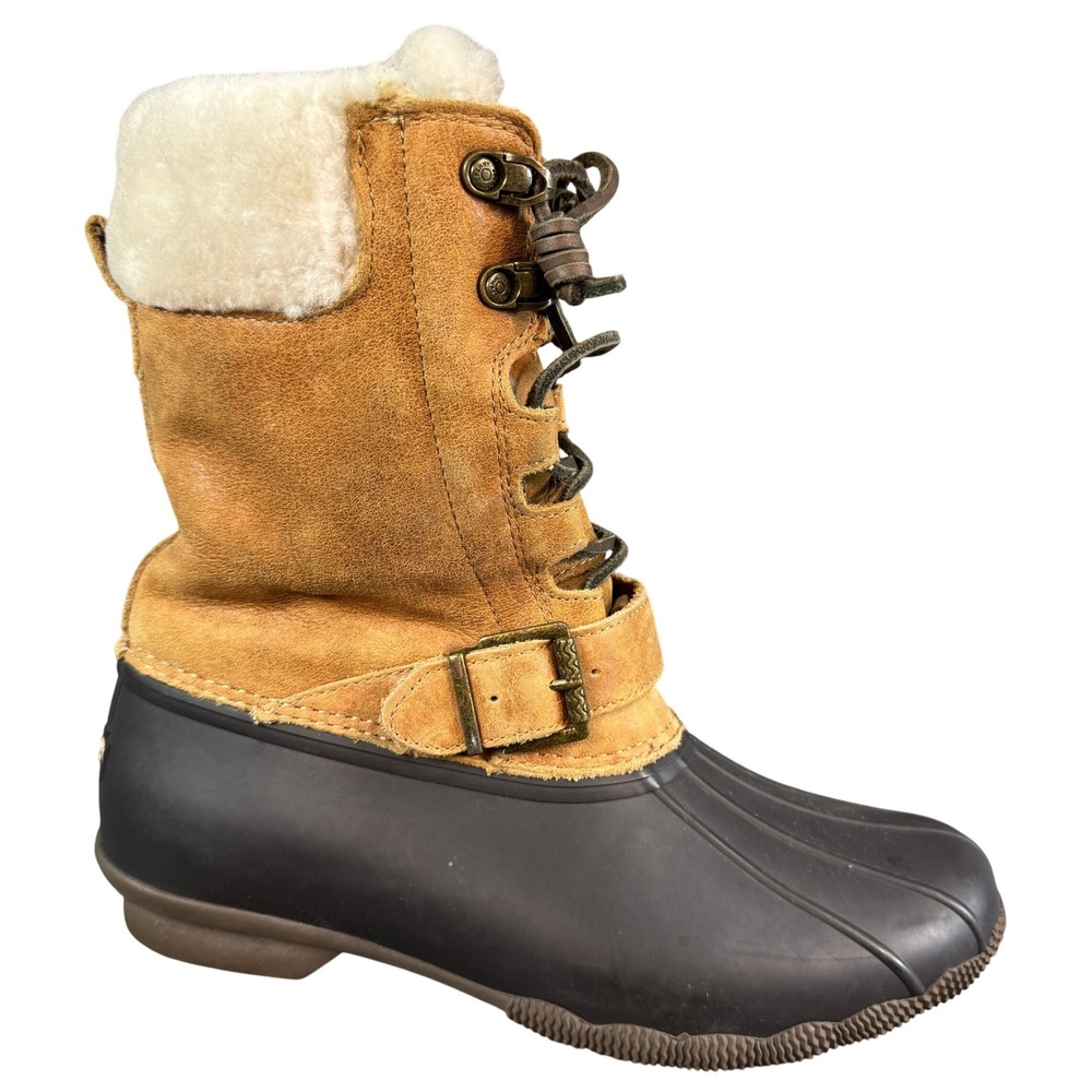 Sperry Saltwater Duck Boots Tan Leather Shearling Thinsulate Waterproof 8.5